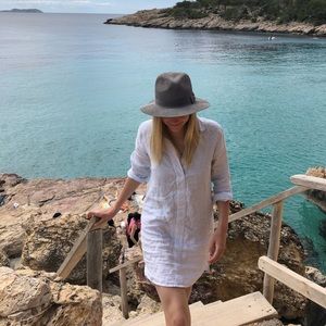 Light blue linen shirt dress